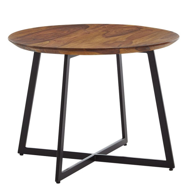 Table basse Wohnling 60x60x45 cm Table basse ronde en bois massif / métal Sheesham, plateau de table au grain élégant et expressif, WL6.526