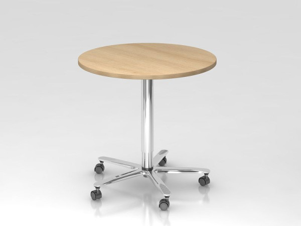 Table élévatrice colonne Hammerbacher 80 cm ronde chêne/chrome, cadre chromé, VST08/E/C