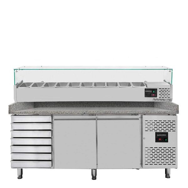Table réfrigérante à pizza Vaiotec EASYLINE 800 / 2 portes et 7 tiroirs "gris" avec accessoire de refroidissement GN1/4, 11261