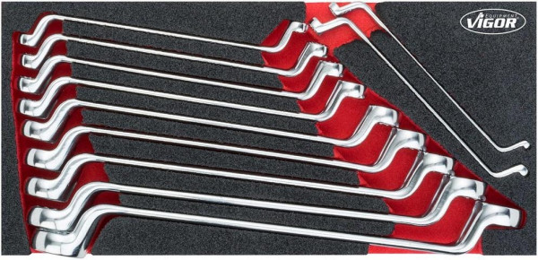 Jeu de clés polygonales doubles VIGOR, profil extérieur double six pans, 6 x 7 - 25 x 28, nombre d'outils : 11, V6722