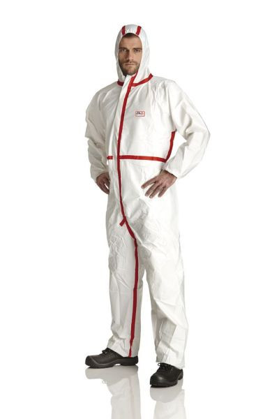 Combinaison ProSafe 2 Plus, capuche, type 4, antistatique, blanc, coutures étanches rouges, taille 3XL, UE : 50 pièces, PS2P-3XL