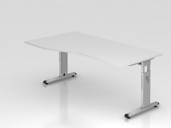 Bureau Hammerbacher pied C 180x100/80cm blanc/argent, hauteur de travail 65-85 cm, VOS18/W/S