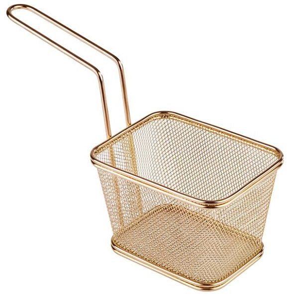 Panier de service APS, 13 x 10,5 cm, hauteur : 9 cm, acier inoxydable, aspect doré, anse 13,5 cm, -SNACK HOLDER-, 40623