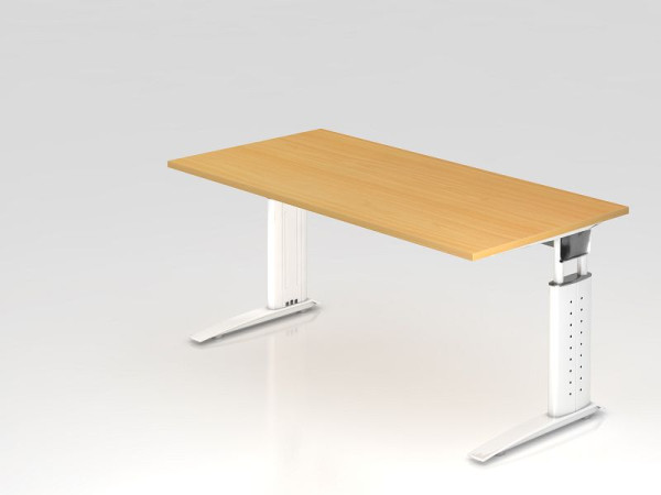 Bureau Hammerbacher pied C 160x80cm hêtre/blanc, hauteur de travail 68-86 cm réglable, VUS16/6/W