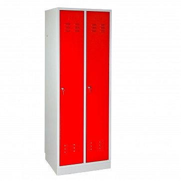 Armoire casier / vestiaire ADB regular &quot;2 portes, dimensions (HxLxP): 1780x600x500 mm, couleur du corps: gris clair (RAL 7035), couleur de la porte: rouge feu (RAL 3000), 40884