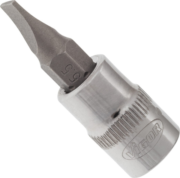Embout de tournevis VIGOR, carré creux 6,3 mm (1/4 pouce), profil à fente, 1 x 5,5 mm, V2428N