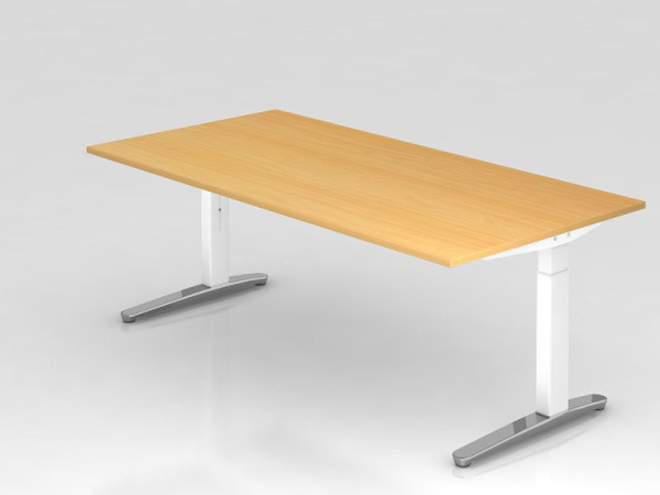 Bureau Hammerbacher pied C 200x100cm hêtre/blanc (poli), forme rectangulaire, VXB2E/6/WC