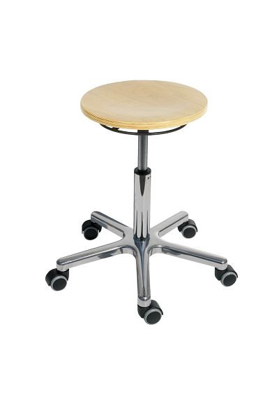 Tabouret de travail Lotz, assise en hêtre, Ø 350 mm, déverrouillage par anneau, hauteur d'assise 475-655 mm, piètement en aluminium, Ø 528 mm, roulettes, 3861.1-02