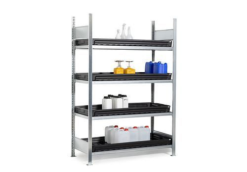 Rayonnage pour matières dangereuses DENIOS GKW 1360 pro, 4 plateaux en PE, 1360 x 637 x 2000 mm, champ de base, 273-927