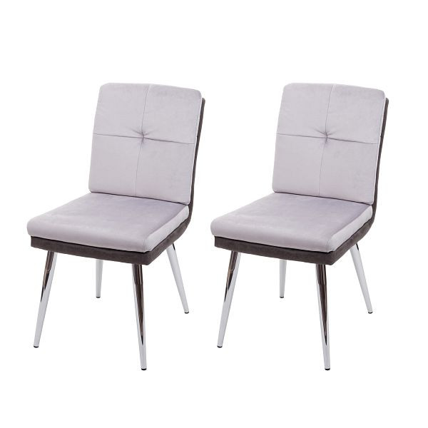Mendler HWC-G48 ensemble de 2 chaises de salle à manger, chaises de cuisine, fauteuils rembourrés, simili cuir velours, gris, 71556