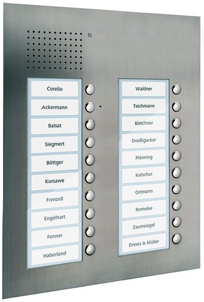 Station extérieure audio TCS série PUK 20 boutons de sonnerie (alignés à droite), 2 colonnes, UP en acier inoxydable, PUK20/2-ES