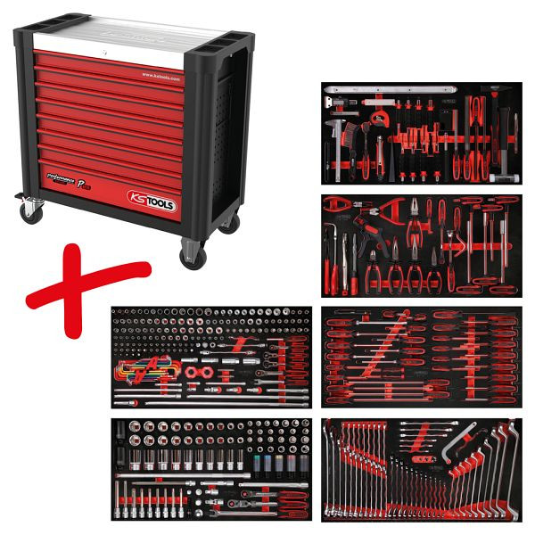 KS Tools PERFORMANCEplus set de dessertes d'atelier P25, avec 416 outils et 6 tiroirs, 825.6416
