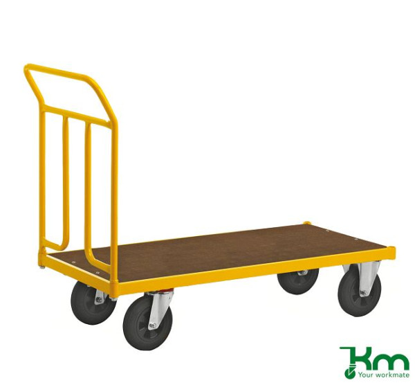 Chariot plate-forme Kongamek, 2 roulettes fixes et 2 pivotantes en caoutchouc plein avec freins, 1336 x 650 x 1020 mm, KM144600B