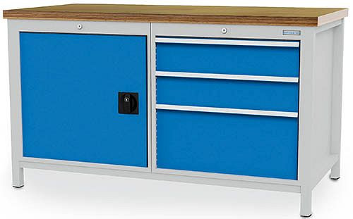 Établi à caissons Bedrunka+Hirth largeur 1500 mm, R24-24, 3 x tiroirs, 1 x portes battantes, 1 x étagère dimensions en mm (LxPxH) : 1500 x 750 x 959, 03.15.17V9A