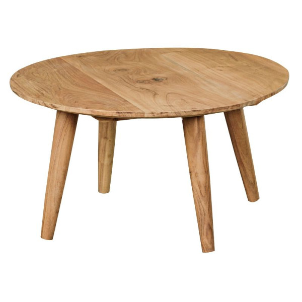 Table basse Wohnling BOHA en bois d'acacia massif, ronde Ø75 x 40 cm, avec 4 pieds style maison de campagne, WL1.844
