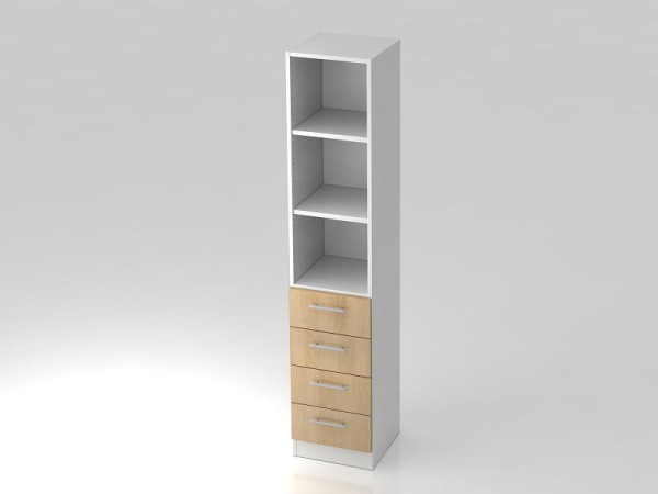 Armoire à tiroirs Hammerbacher 5OH, 4 tiroirs, panneau de base, poignée de garde-corps blanc/chêne, 40,6x42x200,4 cm (LxPxH), V7600/W/E/RE