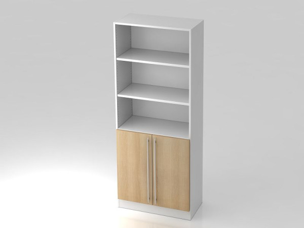 Armoire Hammerbacher 5OH, 2 portes sous le panneau de plinthe, poignée de garde-corps blanc/chêne, 80x42x200,4 cm (LxPxH), V7700/W/E/RE