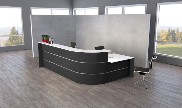 Kerkmann Bari grand comptoir en L avec zone de consultation, L 3700 mm x P 2000 mm x H 1120 mm, couleur : anthracite, 21355813
