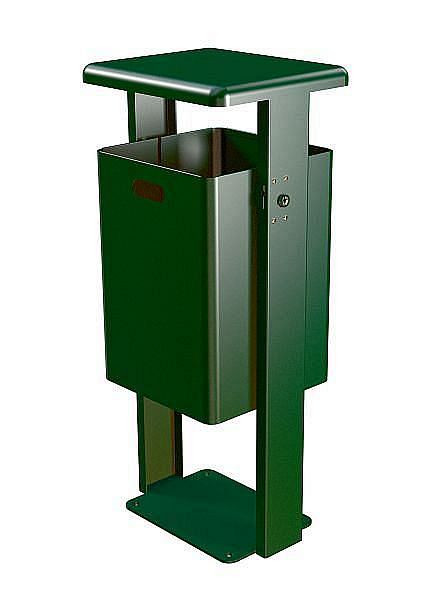 Conteneur à déchets rectangulaire sur pied Renner 40 L, avec couvercle arrondi (t=3 mm), galvanisé à chaud et support, couvercle, revêtement par poudre, vert mousse, 7083-30PB 6005