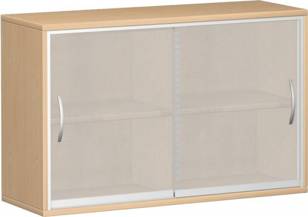 Armoire à portes coulissantes geramöbel avec portes coulissantes en verre satiné, avec panneau central, 2 étagères décoratives, 1200x425x768, hêtre, N-10SG212-B