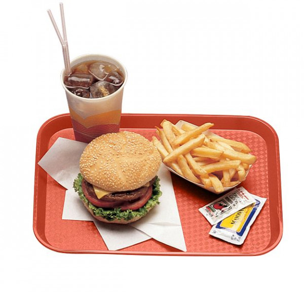 Plateau de restauration rapide Cambro 30 x 40,6 cm 12 x 16 rouge, paquet de 24, 1216FF163