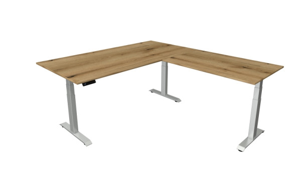 Table assis/debout Kerkmann L 2000 x P 1000 mm avec élément rapporté 1200 x 800 mm, réglable en hauteur électriquement de 640 à 1290 mm, chêne, 10043355