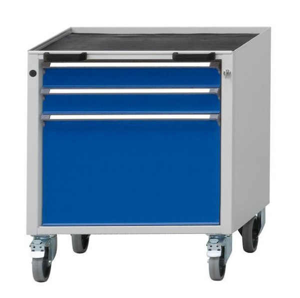 Conteneur mobile ANKE; 660x615x750 mm; RAL 7035/5010; Baignoire avec tapis antidérapant; 3 tiroirs 90, 90, 360 mm, 450.204