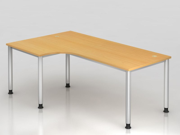 Table d'angle Hammerbacher 4 pieds ronde 200x120cm 90° hêtre/argent, forme d'angle 90°, peut être montée à gauche ou à droite, VHS82/6/S