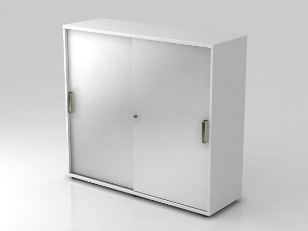 Hammerbacher armoire à portes coulissantes 3OH 120cm poignée rayée blanc/argent, 120x40x110 cm (LxPxH), V1753S/W/S/SG