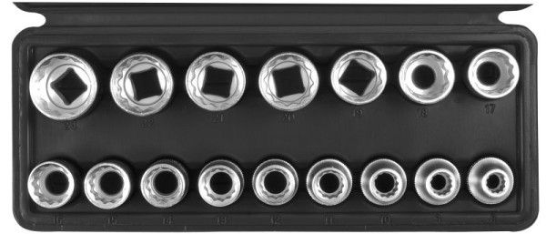 Inserts pour clés à douille SW-Stahl, 1/2", douze pans, 8-24 mm, 16 pièces, 05640L