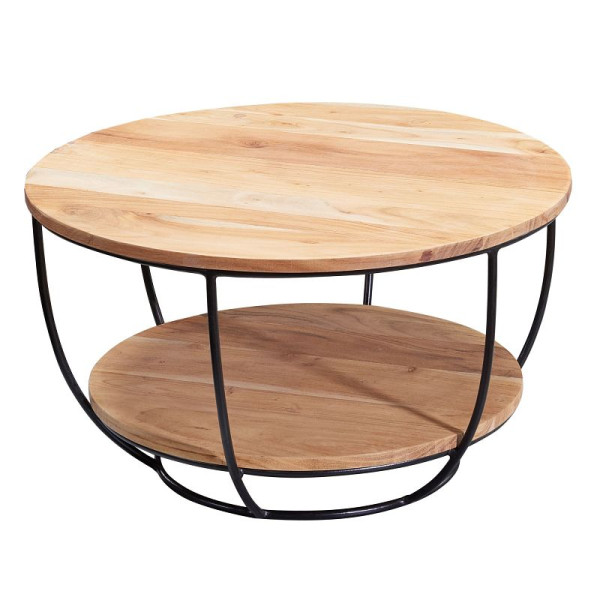 Table basse Wohnling 60x34,5x60 cm bois d'acacia massif / métal, WL5.957