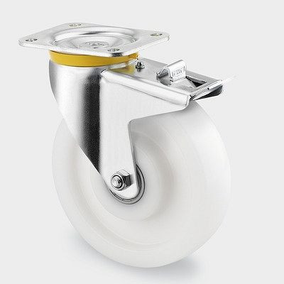 Roulette pivotante TENTE-ROLLEN avec frein, roue Ø 125 mm, capacité de charge 700 kg, hauteur de construction 164 mm, D 75 Shore, 4687TOP125P63