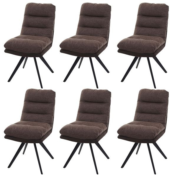Mendler ensemble de 6 chaises de salle à manger HWC-G66, chaise de cuisine, tissu/textile à positionnement automatique rotatif, marron-marron foncé, 6x89713