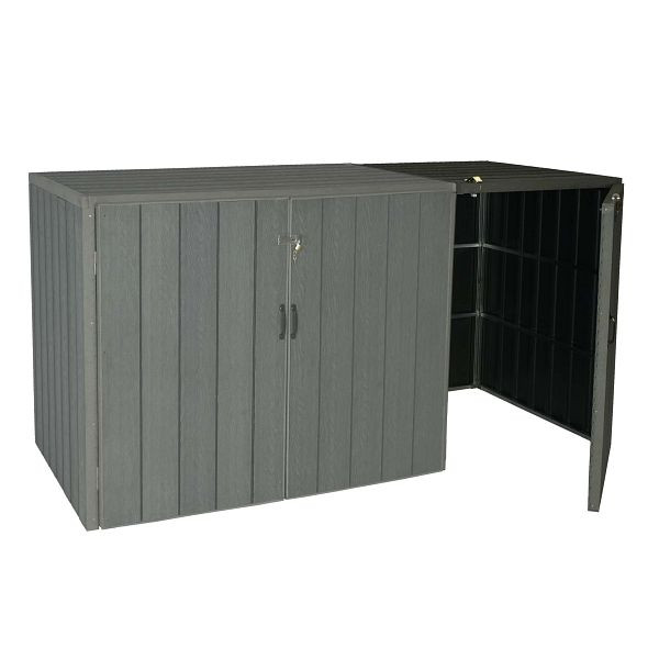Mendler XL 1/2 WPC rallonge de revêtement de poubelle HWC-J28, poubelle de qualité supérieure, aspect bois métallique, gris, 76039+76040