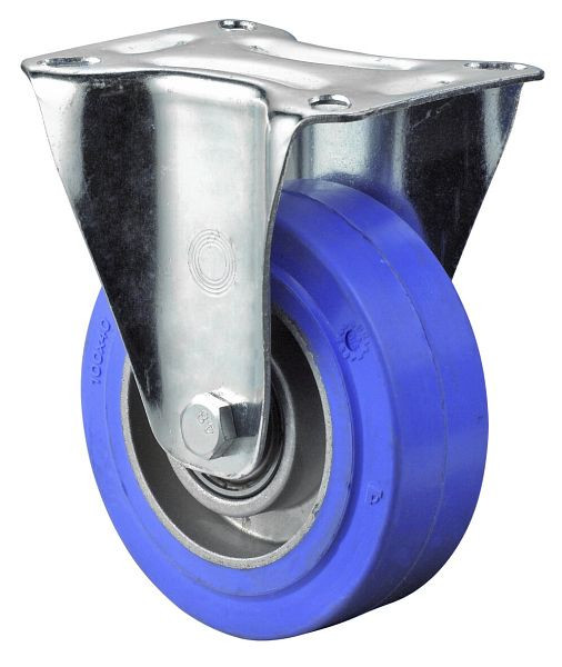Roulettes BS pour boulangerie, roulette fixe, largeur de roue 40 mm, roue Ø 100 mm, capacité de charge 100 kg, caoutchouc bleu, corps de roue en aluminium, roulement à billes, L410.B24.100