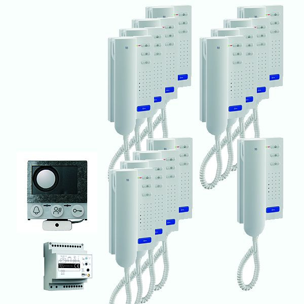 TCS audio:pack installation pour 13 logements, avec haut-parleur intégré ASI12000 + 13 x interphone ISH3030 + appareil de commande BVS20, PAIH130/004