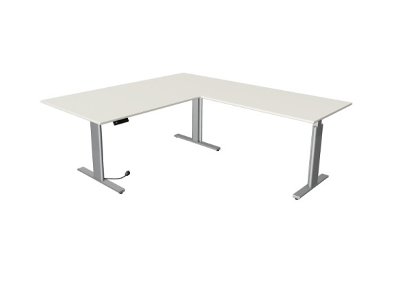 Kerkmann Move 3 table assis/debout argent L 2000 x P 1000 mm avec élément rapporté 1200 x 800 mm, blanc, 10235510
