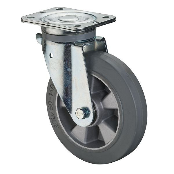 Roulette robuste BS Wheels, largeur de roue 50 mm, Ø roue 200 mm, capacité de charge 450 kg, bandages élastiques gris, corps de roue en aluminium, roulements à billes, N100.B83.200