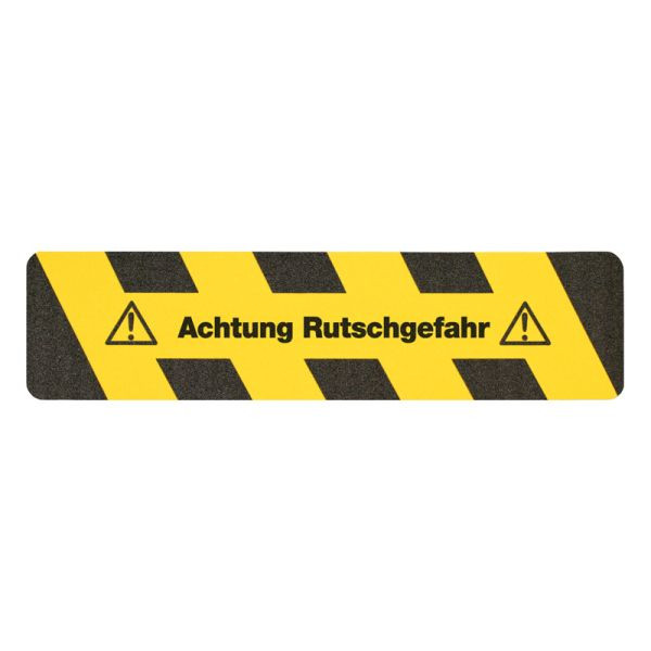 m2 revêtement antidérapant, marquage d'avertissement, noir/jaune, texte "Attention, danger de glissade" bandes 150x610mm, M111500610