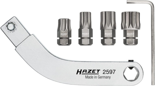 Outil d'insertion de charnière de porte Hazet, porte-embout courbé, jeu, insert carré 9 x 12 mm, hexagone creux 8 mm, profil intérieur TORX®, 2597-2/5