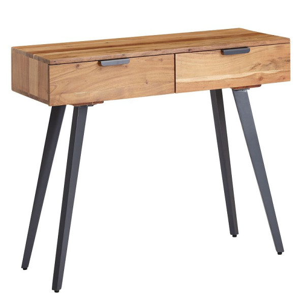 Table console Wohnling 90 x 78 x 36 cm console en bois d'acacia massif/métal avec tiroirs, WL6.155