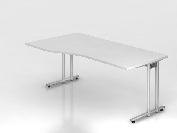 Bureau Hammerbacher pied C 180x100/80cm blanc/argent, hauteur de travail 72 cm, VNS18/W/S