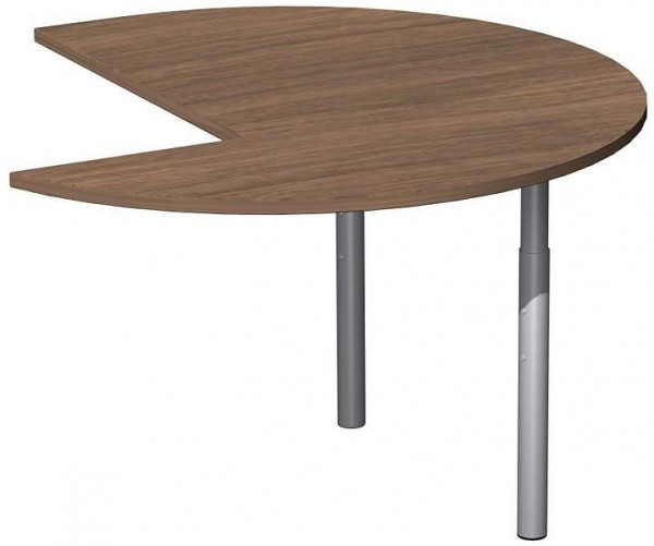 table d'appoint geramöbel trois quarts de cercle gauche avec pieds de support, réglable en hauteur, 1200x1200x680-820, noyer/argent, N-657011-NS
