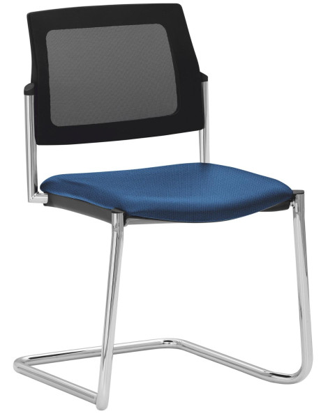 Mayer Sitzmöbel chaise empilable, structure luge chromée, dossier en résille, bleu, 2519_F1_30612
