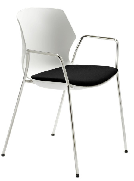 Chaise empilable Mayer Sitzmöbel , structure chromée à 4 pieds, coque en plastique blanc de haute qualité, hauteur d'assise 48 cm, accoudoirs fixes inclus, 2511_01_02_A_26397