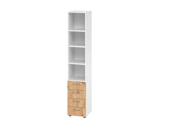 Armoire combinée Hammerbacher 6OH, 4 tiroirs 964S4 BS, corps : blanc / façade : chêne noueux, 40 x 41,7 x 215,6 cm (LxPxH), poignée en métal BS, V964S4/W/R/BS
