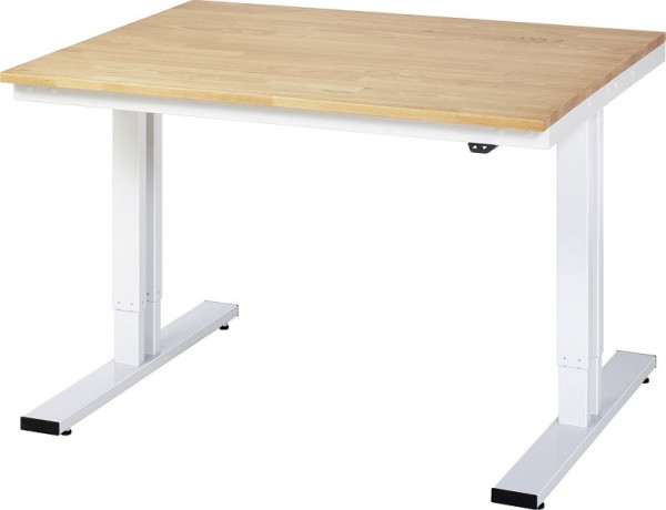 Table de travail RAU série adlatus 300 (réglable électriquement en hauteur), plateau en hêtre massif, 1250x720-1120x1000 mm, 08-WT-125-100-B