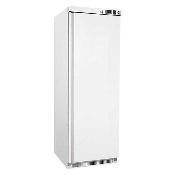 Réfrigérateur gastro-inox en acier blanc 400 litres, refroidi statiquement avec ventilateur, capacité nette 360 litres, 201.104
