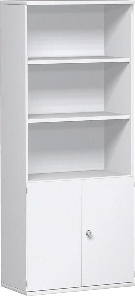 armoire modulaire geramöbel 1ère + 2ème hauteur de classeur portes en bois, verrouillable, 3ème - 5ème hauteur de classeur étagère, 3 étagères décoratives, 800x425x1920, blanc/blanc, N-10M50829-WW
