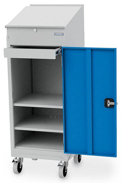 Armoire à portes battantes Bedrunka+Hirth 105, avec base roulante et plateau de bureau, dimensions en mm (LxPxH) : 500 x 500 x 1400, 04.105K125